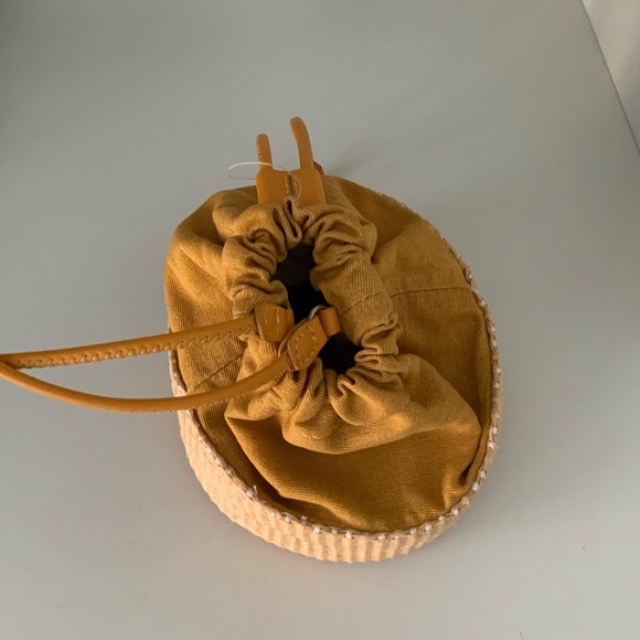 AREZZO GIORNO Brazil Drawstring Raffia Crossbody Bucket Purse Leather BRAND NEW - Picture 7 of 16